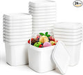 24 Pack Ice Cream Containers, Plastic Buckets with Lids 68 oz, White | 2 Qt Square Food Storage Containers, Handles, Freezer Safe, Leakproof, Reusable