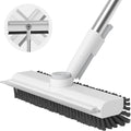Floor Scrub Brush with Long Handle, 3 in 1 Scrape and Heavy-Duty Stiff Bristle Scrubber Brush Broom for Cleaning Shower Bathroom, Patio, Pool, Garage, Kitchen, Wall and Deck (White, 1 Pack)