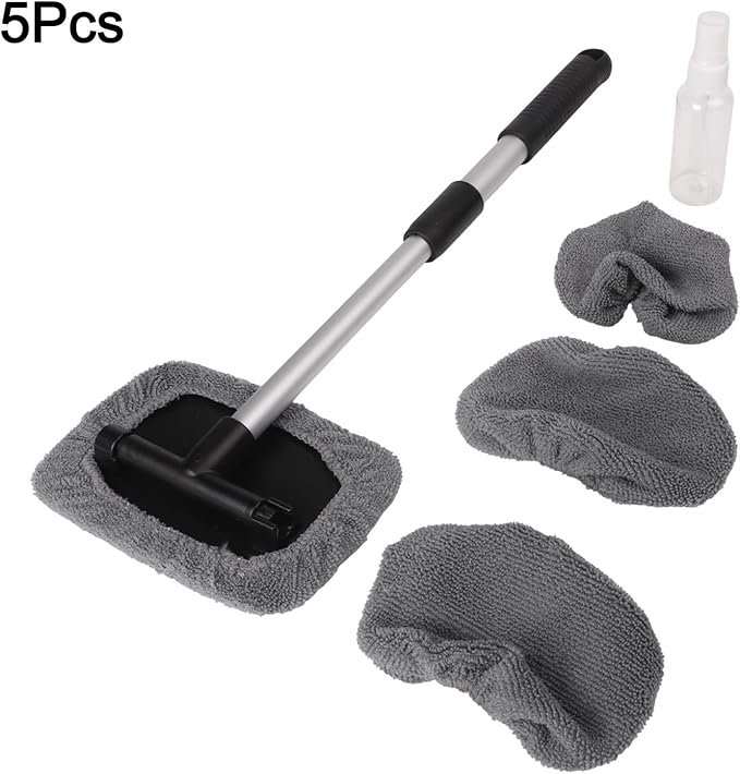 Telescoping Car Wash Brush Set with 4 Chenille Microfiber Covers and Convenient Spray Bottle for Cleaning