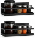 Magnetic Spice Rack Set of 2, Wall Mount or Refrigerator Organizer, Black Matte Steel Kitchen Shelf, Strong Magnetic Back, Drill or No-Drill Installation, Space Saving for Kitchen Organization