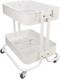 2 Tier Under Desk Storage Cart with Wheels Heavy Duty Metal Short Rolling Pantry Storage Cart for Small Space, Utility Trolley for Kitchen Bathroom Laundry Cute Snack Craft Organizer, White
