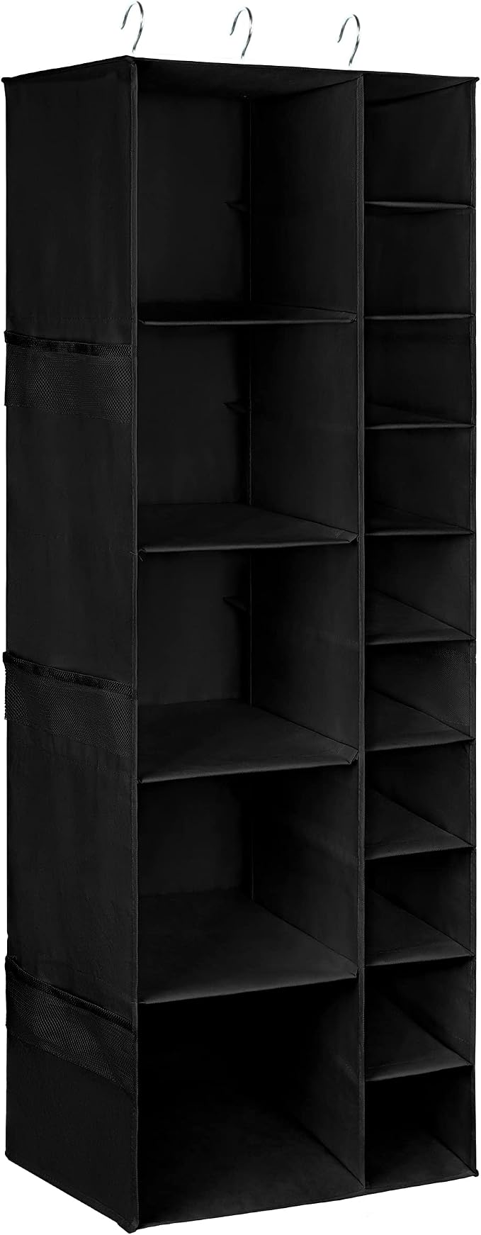 Libeder Shoe Organizer for Closet, 15 Shelf Hanging Closet Storage Shelves - 10 Shoe Rack Organizer and 5 Compartment for Clothes with 6 Side Mesh Pockets for Scarf, Socks,Gloves, Black