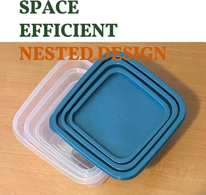 6-Piece Food Storage Containers with Lids, BPA Free, Microwave, Freezer, and Dishwasher Safe, Stackable, Assorted Colors (3, Square)