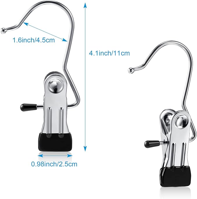 Hotop 48 Pieces Boot Hanger Clips for Closet, Laundry Hanging Hooks Heavy Duty Clips Boot Holder Portable Single Hooks Space Saving for Pants Jeans Clothes Hats Tall Towels (Silver)