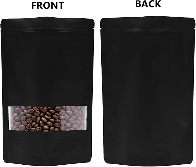 100PCS Foil Pouch Mylar Bags with Clear Window,ULIFESTAR Stand Up Sealable Bags with Tear Notches,Resealable for Food,Party Favors,Gift Packaging and Small Business(12 * 20cm/4.72 * 7.87",Black)