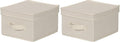 Household Essentials 111 Storage Box with Lid and Handle - Natural Beige Canvas - Medium,Natural Trim (Pack of 2)