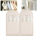 Space Saving Hanging Garment Bag with Self Compression Zipper, New Update Space Saver Clothes Storage Organizer, Dust Cover Clothes Bags for Down Coat Suit Dress or Jacket (Beige, XL, 2PCS)