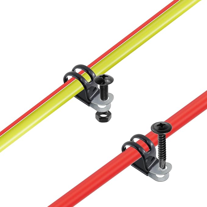 Antrader Cable Clamps, 10Pcs Carbon Steel Rubber Cushion Insulated Loop Clips, 25mm/0.98inch R-Type Cable Management Cord Organizer with Screws