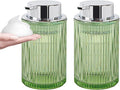 Foaming Soap Dispenser, 12 Oz Thick Glass Foam Hand Soap Dispenser, Refillable Glass Foam Pump Bottle Container Decorative Slim Ribbed Bottle for Bathroom and Kitchen (2, Green Silver)