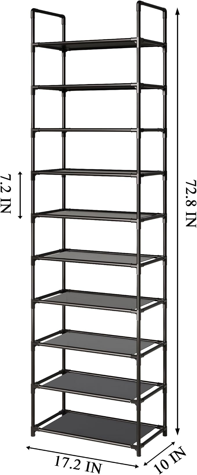 10-Tier Tall Shoe Rack for Closet, Entryway, Adjustable Sturdy Durable Shoe Shelf,Narrow Shoe Stand Organizer (17.2" W×10" D×72.8" H,White)