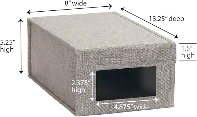 Household Essentials Small Drop Front Shoe Box with Clear Front Panel, Sturdy Poly‑Blended Linen, Gray Finish, Set of 2