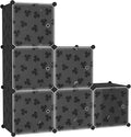 C&AHOME Cube Storage Organizer with Doors, 6-Cube Shelves, DIY Plastic Modular Bookshelf, Closet Clothes Storage Shelving Ideal for Bedroom, Living Room, Clover Embossed, Black