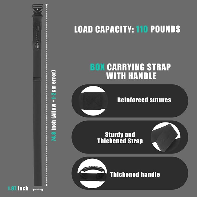 2 Pack Heavy Duty Box Carry Straps with Handle - Adjustable Metal Buckle Lifting Straps for Moving, Battery Boxes & Heavy Items (74.8 Inch)