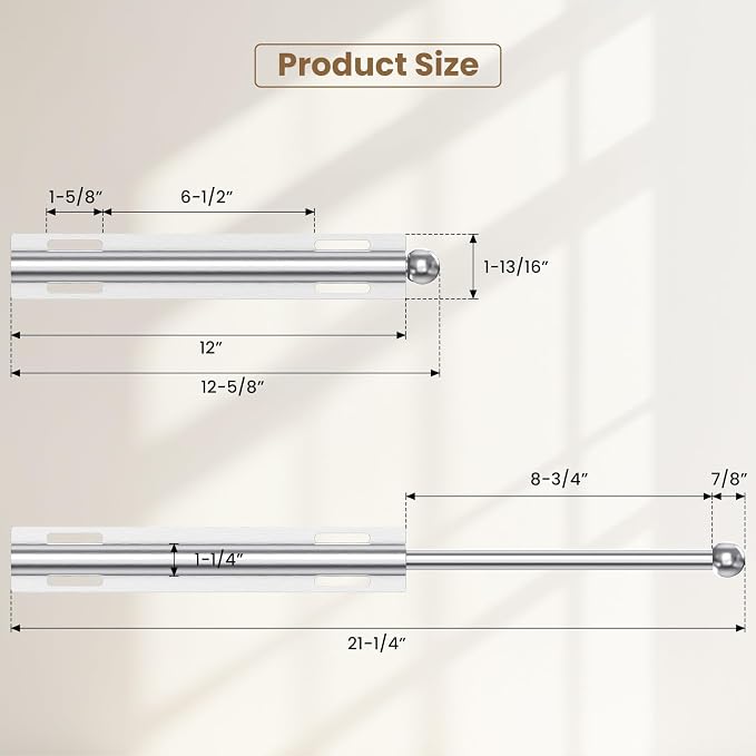 Supforce Valet Rod for Closet Pull Out, Retractable Slide Out Valet Rod Closet Organization, 12" Aluminum Valet Clothing Hanger Rods Perfect for Suits, Freshly Pressed Clothes, Brushed Silver