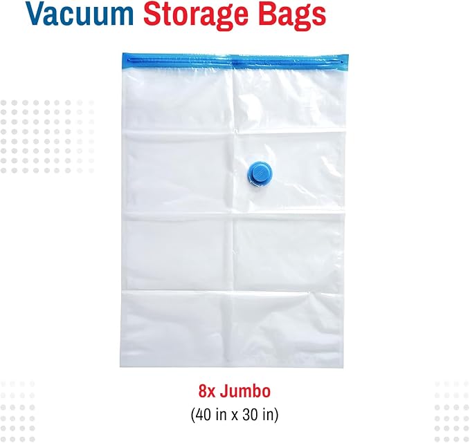 Spacesaver Jumbo Vacuum Storage Bags for Blankets & Clothes – Jumbo Vacuum Sealed Compression Bags with Hand Pump – Space Saver Storage Bags for Bedding, Moving, Travel & Organization (8 Pack)