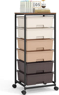 6 Drawer Rolling Storage Cart with Wooden Top and Wheels for Crafts,Brown | Easy Setup, Large Capacity, Sturdy Build, Lockable Mobility, For office, classroom and art studio supplies
