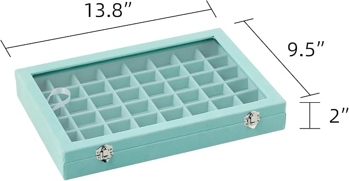 Frebeauty 48 Grid Earring Organizer,Velvet Jewelry Tray with Clear Lid | Drawer Jewelry Organizer for Rings Studs Beads,Adjustable Dividers,Dustproof,Earring Storage,Trinket Box,13.8×9.5Inches