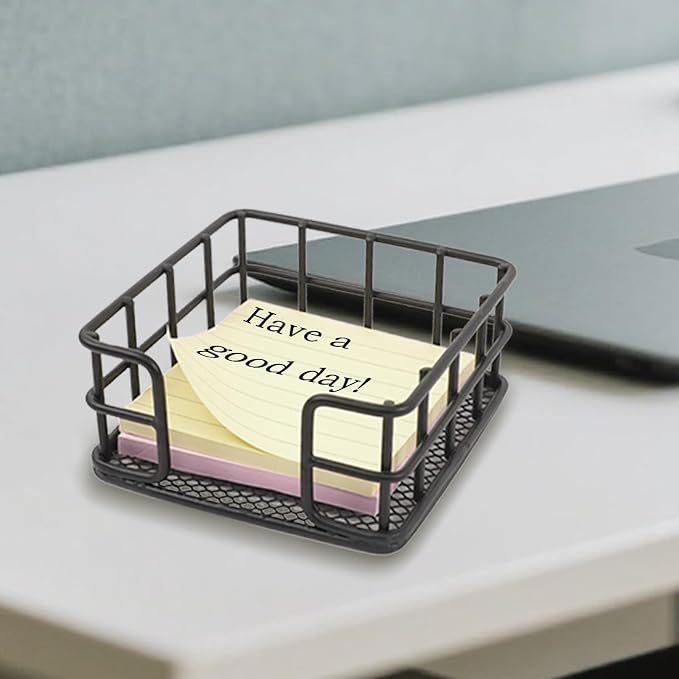 2 Pcs Metal Sticky Note Holder, Sticky Note Dispenser, Desk Organizer for Office Workers, Students at Home, School, Office Use (3.6“*3.6” Black Square)
