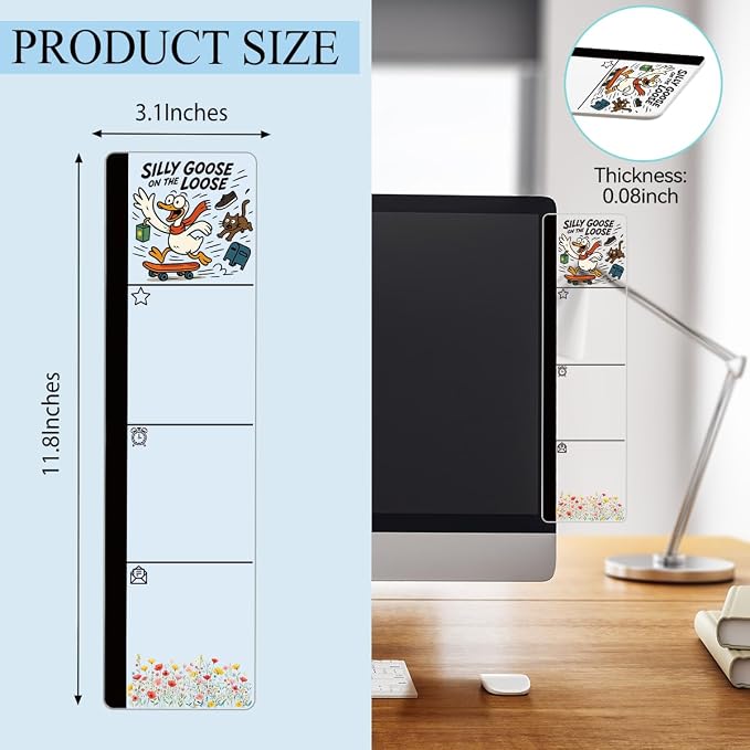 Monitor Memo Board Acrylic Sticky Note Holder Funny Silly Goose On The Loose Office Desk Decor with 100 Self Stick Note Pads