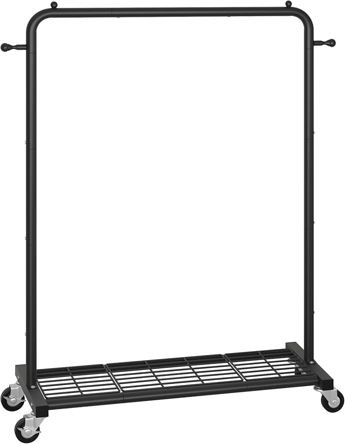 Sywhitta Clothing Rack on Wheels with Mesh Storage Shelf & Sturdy Metal Frame, Rolling Garment Rack for Hanging Clothes, Coats, Skirts, 39.76" L x 16" W x 64.56" H,Black