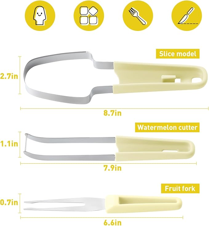 Watermelon Cutter, 3-in-1 Watermelon Fork Slicer, Stainless Steel Popsicle Maker, Multi Melon Cutter for Camping Kitchen Gadgets (Off White)