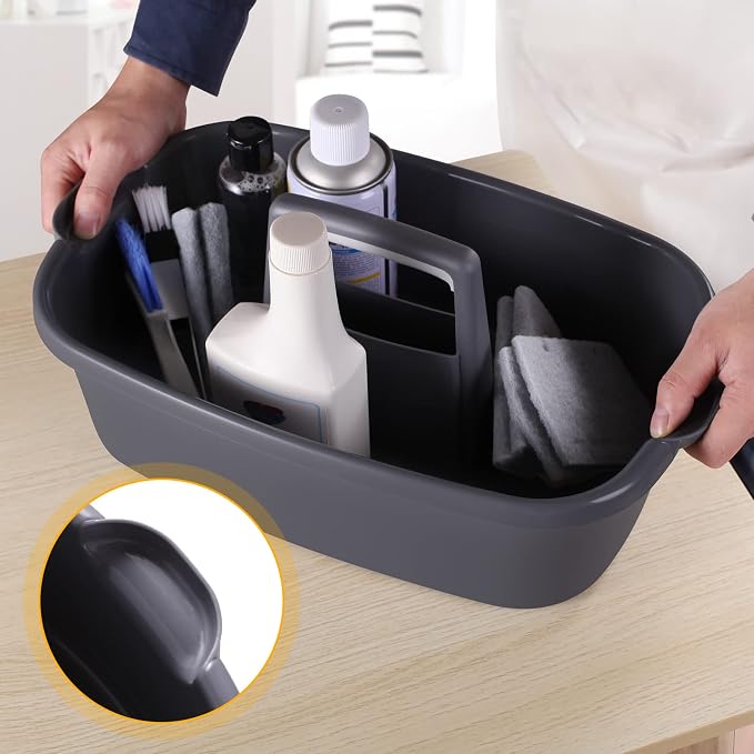2-Pack Large Gray Cleaning Caddy for Cleaning Supplies with Handle - Portable Plastic Tote Organizer for Shower, Bathroom, Kitchen, Under Sink Storage