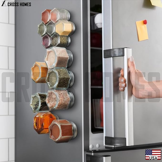 20 Pack Magnetic Spice Jars Large 4 oz Refrigerator Hexagon Glass Spice Jars Magnetic Lids Shaker Spice Labels Magnet Glass Spice Containers for RV Travel Trailer Kitchen Fridge Cabinet Wall mount