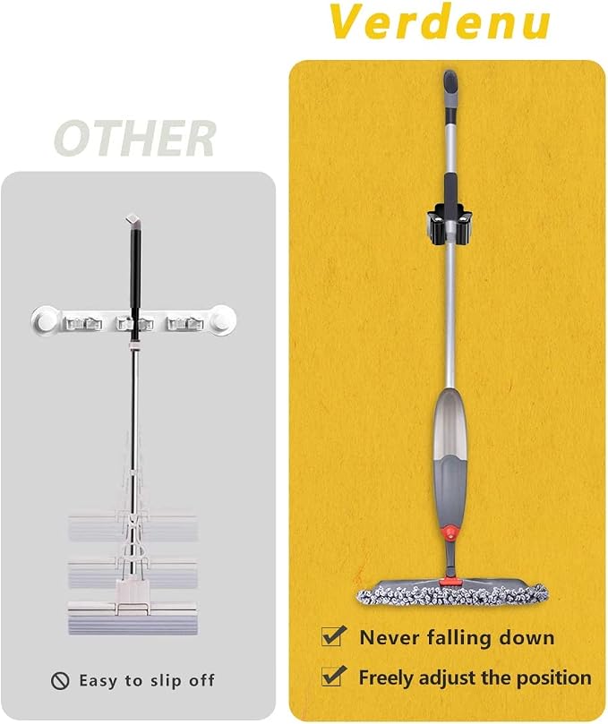 Verdenu 15 Pack Broom Holder Wall Mount, Stainless Steel Mop and Broom Holder with Screws, Garden Tool Storage Organizer for Kitchen, Home, Bathroom, Garage, Black