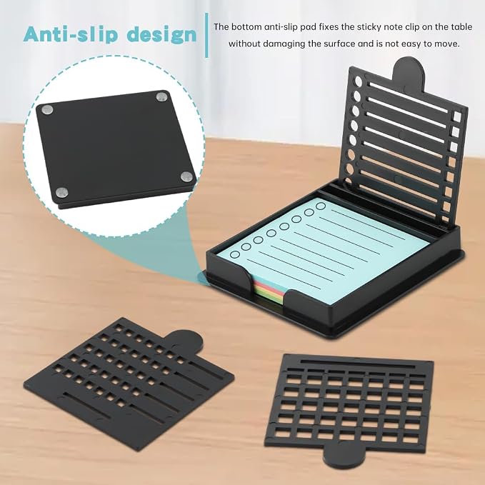 Sticky Note Holder with 5 Different Stencil, 3x3 Sticky Note Stencil Dispenser with Anti-Skidding Mats for Room and Office Desk Organizer(Color:Black)