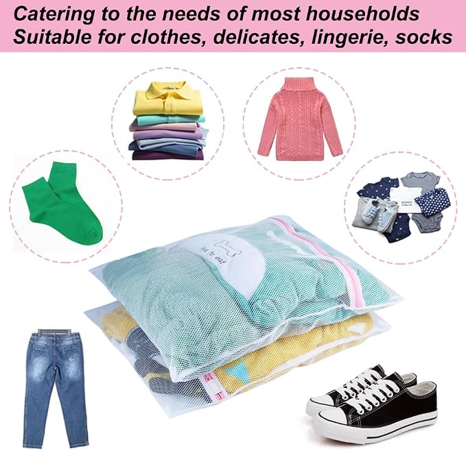 Vivifying Mesh Laundry Bags, 4pcs Durable Coarse Mesh Wash Bags with Zipper for Washing Machine, Delicates, Lingerie, Socks, Shoes and Stuffed Animals