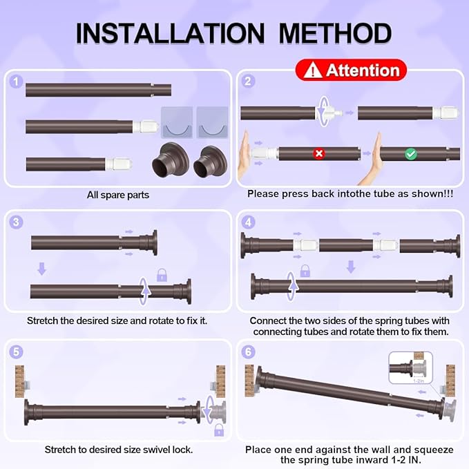Bronze Shower Curtain Rod 28-48 Inches Adjustable Tension Curtain Rod Spring Shower Rod for Bathroom Heavy Duty Tension Rod for windows