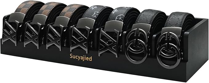 Belt Organizer, Black, 7 Compartments | Natural Bamboo Belt Storage Box, For Closet and Drawer, Belt Holder Case, For Belt and Tie , For Men & Women