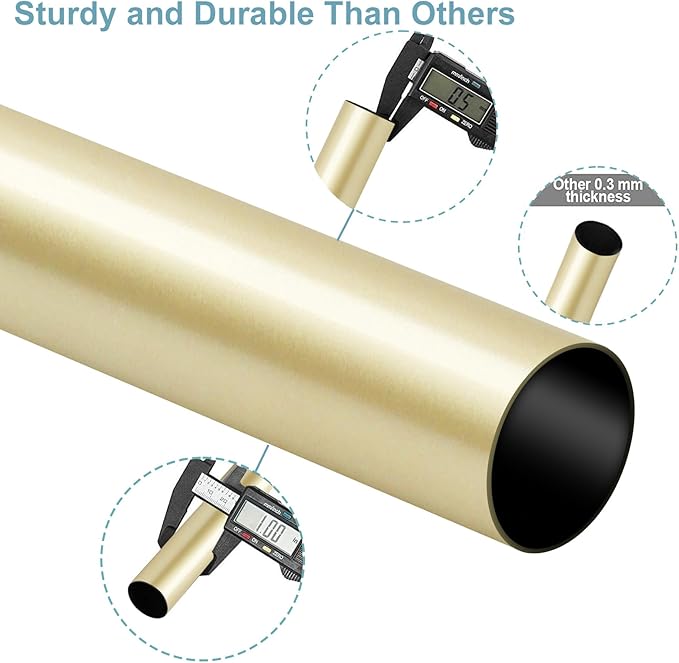 Byondeth Curtain Rods for Windows 16 to 48 or 60 Inches Max Adjustable Length 1 Inch Diameter Window Curtain Rod with Aluminium Finials, Warm Gold