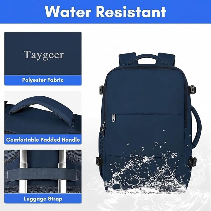 Taygeer Carry On Backpack, 35L Travel Backpack for Women Airline Approved | Laptop Bag with Water Bottle Pocket & Shoe Pouch, Personal Item Mochila for College Business Trip Weekender, Dark Blue