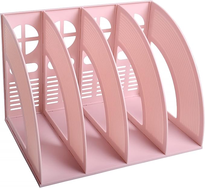 A4 File Holder Magazine File Folder Desk Organizer, 4 Vertical Compartments Bookshelf Document Divider Paper Box Bookends for Office Home Organization and Storage Racks