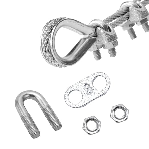 50 Pcs 5/16" M8 Wire Rope Clip Clamps Galvanized for Cable/Tent Rope | Galvanized iron, rust-proof, U-bolt & saddle, deep-thread, easy install, secures wire/rope for rigging/fences/guardrails