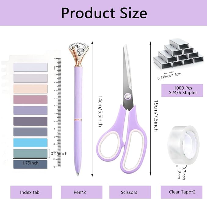Office Supplies,Desk Accessories,with Stapler, Tape Dispenser,Desk Organizer,Folding Phone Holder,Pen,Journal Notebook,Scissor,Staple Remover,Staples,Clear Tape,Sticky Notes,Paper Clips,Bookmark,Ect