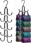 Handbags Purse Organizer for Closet: Bag Rack Hanger with 10 Big Hooks - 360° Rotation Purse Hanger for Display - Collapsible Space Saving for Handbag Belt Scarve Tie - 1 Pack Black