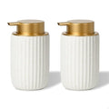 2 Pack Speckled Matte White Ceramic Foam Soap Dispenser, 12 oz Refillable Pump with Golden Top, Elegant Foaming Dispenser for Bathroom or Kitchen, Speckled White