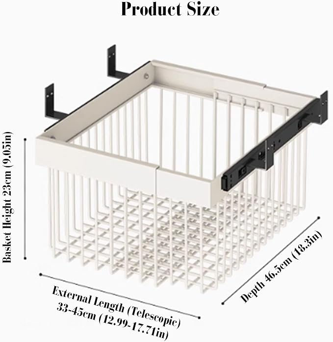 Closet Pull-Out Basket,Carbon Steel Stackable Storage Bins,Stackable Shelf Baskets Organizer,Adjusted Width for Bedroom Office Bathroom(12.99-17.71in)