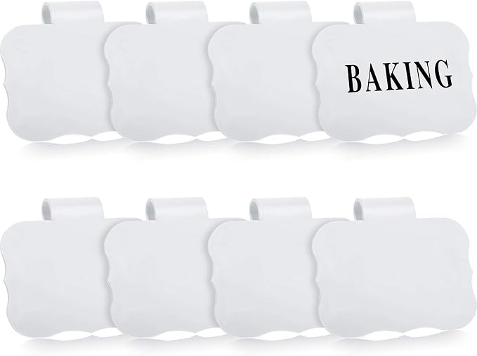 Zonon 8 Pack Basket Labels Clips with 40 Pcs Pantry Labels Set Removable Bin 3.5 x 2.4 Inch - for Kitchen, Pantry, Black & White Words