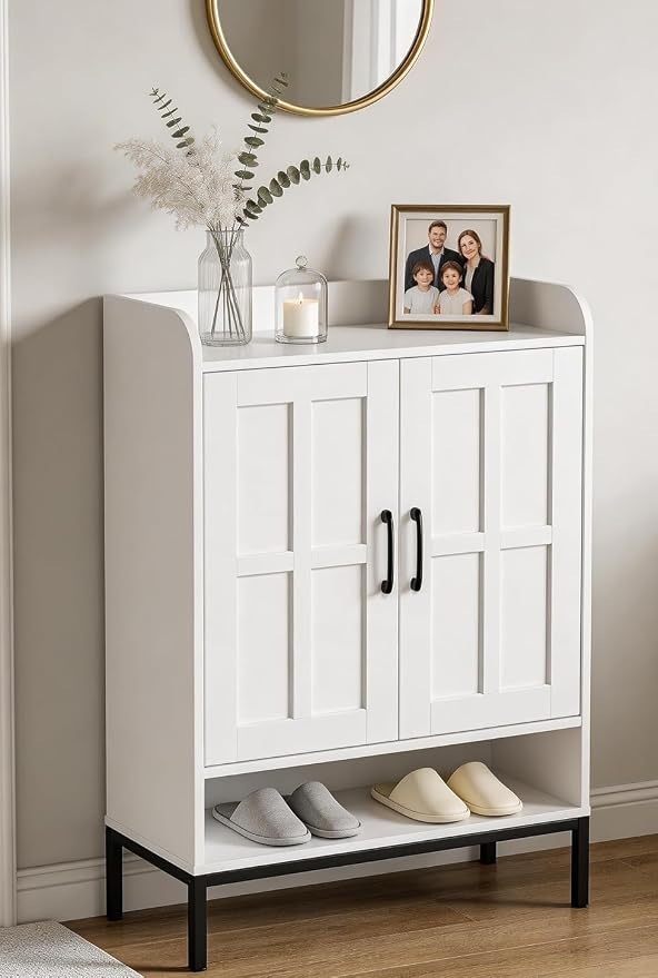 Shoe Cabinet, 6 Tier Shoe Cabinet for Entryway, Shoe Storage Cabinet with Adjustable Shelves and Metal Legs, 41.5" Tall Shoe Rack Organizer Cabinet for Entryway, Front Door, Hallway (White)