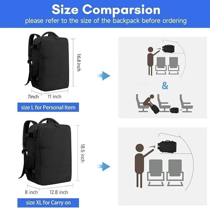 Taygeer Travel Laptop Backpack for Men, Airplane Approved Travel Backpack | 15.6inch Laptop Backpacks with Water Bottle Pocket, Lightweight College 35l Luggage Bookbag Gifts for Business Work, Black
