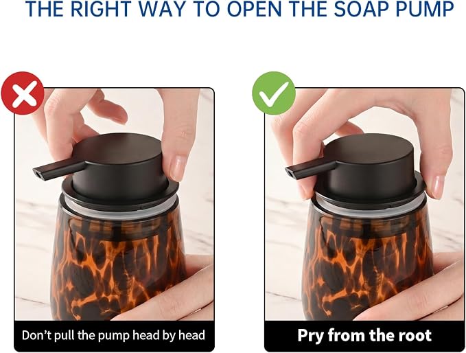 Marble Glass Foaming Hand Soap/Lotion Pump Dispenser, Refillable for Kitchen and Bathroom Countertop (Amber)