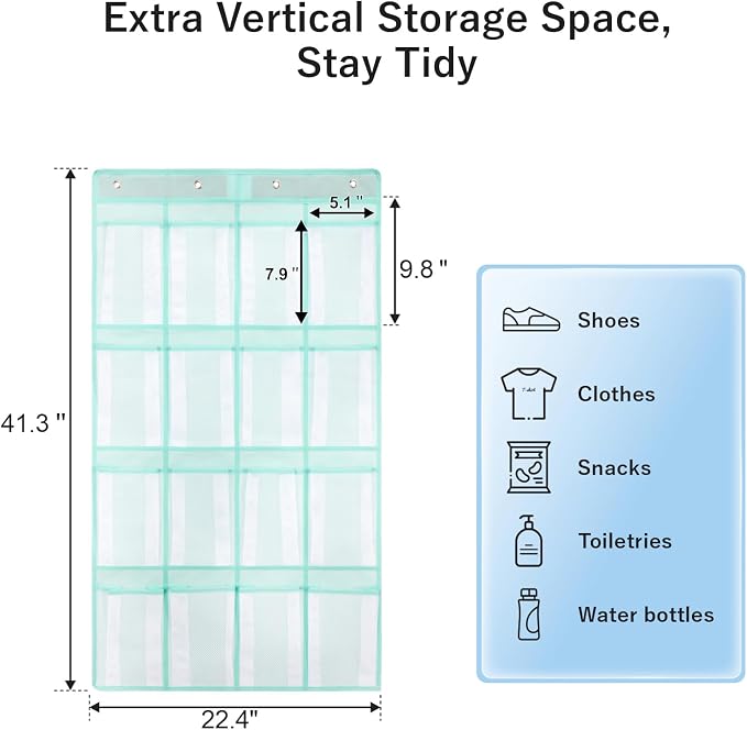 F-color Over the Door Organizer for Cruise - 16-Pocket Hanging Organizer | Tool-Free Mount with 4 Metal Hooks, See-Through Mesh Pockets, Lightweight & Foldable, Space-Saving for Travel and Daily Use