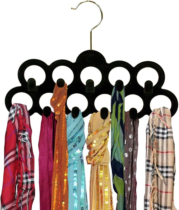 Velvet Scarf Storage Organizer for Closet (Pack of 3), Black | by Home Basics | Scarf Holder for Scarves and Ties | Slim Scarf Hangar Useful for Belts and Jewelry