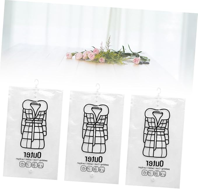 3pcs Hanging Vacuum Storage Bags Medium Space Saver Sealed Compression Organizer for Clothes Quilts Blankets Duvets Pillows Storage Pouch