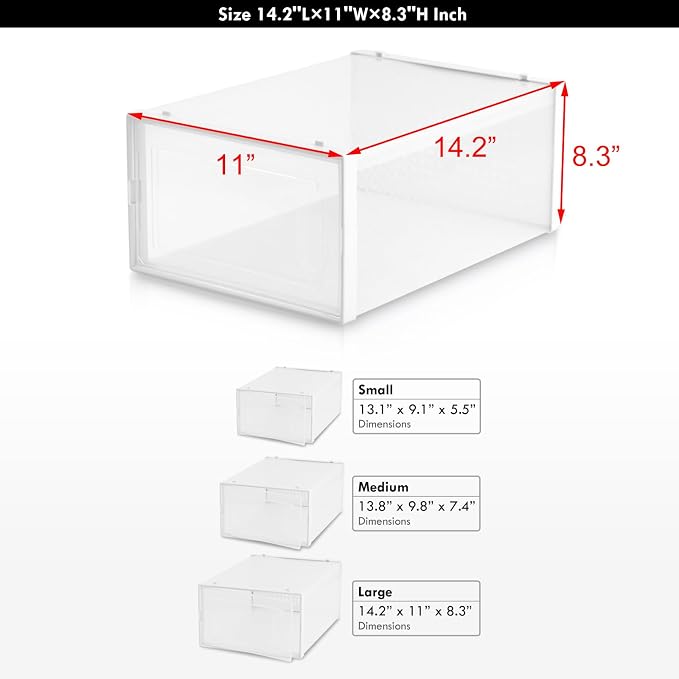 Planisity Clear Storage Bins for Shoes, 6 Pack Stackable Plastic Boxes With Lids for Closet Organization & Display