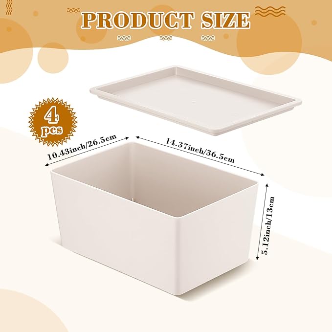Menkxi 4 Pcs Storage Bins with Lids Plastic Stackable Containers for Organizing Shelves Christmas Ornament Box Baskets(Beige,Large)