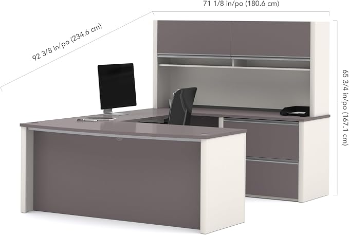 BESTAR Connexion U-Shaped Workstation with Two Oversized Pedestals, Slate/Sandstone | With Two Oversized Pedestals; Durable 1" grade work surface with melamine finish that resist scratches